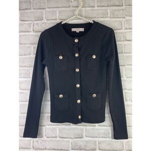 Loft Black Button Down Cardigan with Gold Tone Buttons Size SP